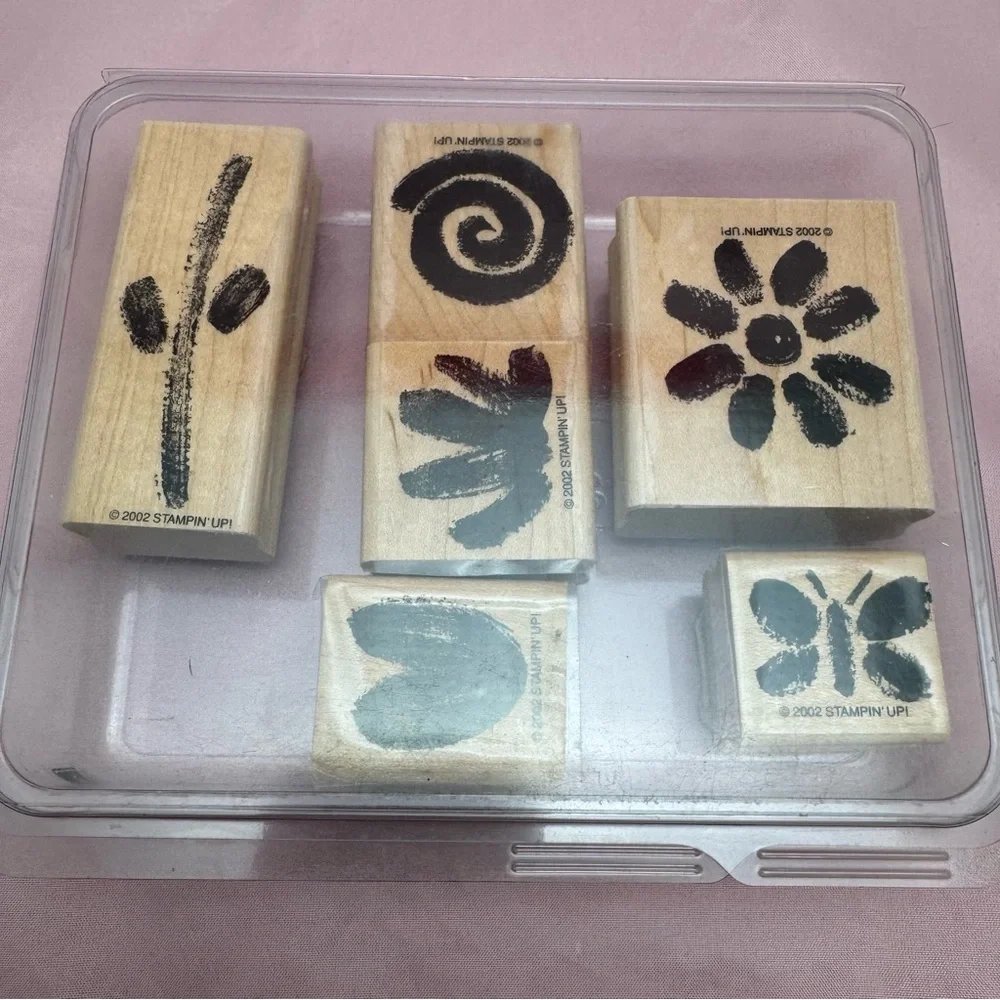 Stampin’ Up! Painted Garden Stamp Set of 6 🌸 Butterfly Flower Heart Spiral